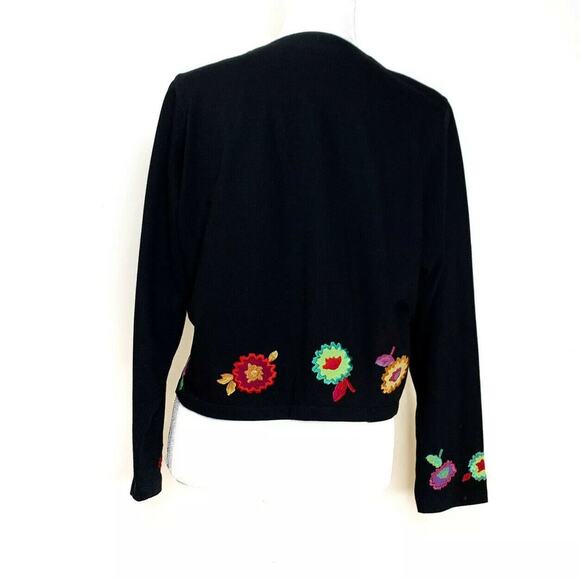 Michael Simon Button Front Cardigan Sweater Sz Mp Black Cotton Embroidered - Picture 4 of 12